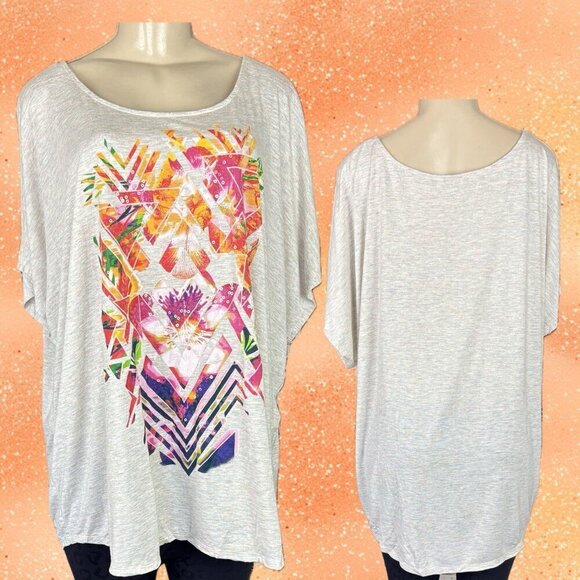 Apt 9 +3X Gray Confetti Heather Sequin Abstract Graphic Short Dolman Sleeve Tee - Picture 1 of 6